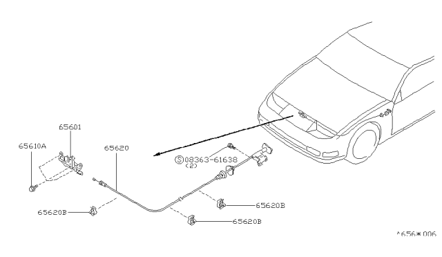 1991 Nissan 300ZX Female Assy-Hood Lock Diagram for 65601-30P00