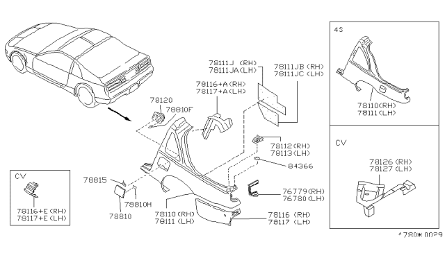 1994 Nissan 300ZX Connector-Rear Fender,LH Diagram for 78115-30P00