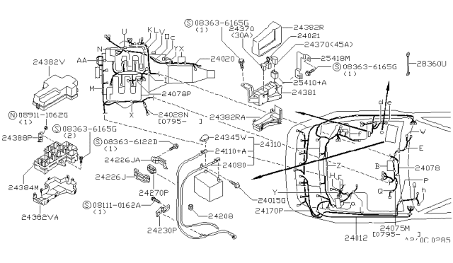 1995 Nissan 300ZX Harness Assy-Engine Room Diagram for 24012-51P01