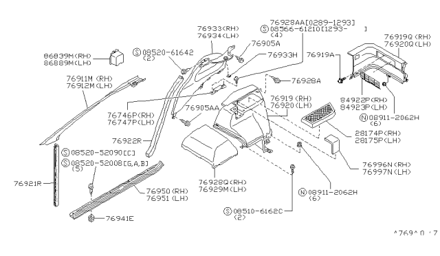 1991 Nissan 300ZX Cover-Luggage Side,RH Diagram for 76928-30P13