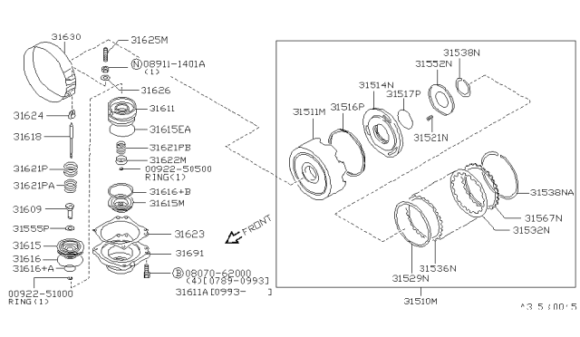 1995 Nissan 300ZX Ring-Snap Diagram for 31506-51X06