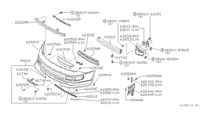 1990 Nissan 300ZX Reinforce-Front Bumper Center,Inner Diagram for 62030-30P00