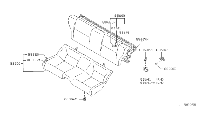 1992 Nissan 300ZX Cushion Assy-Rear Seat Diagram for 88300-45P10