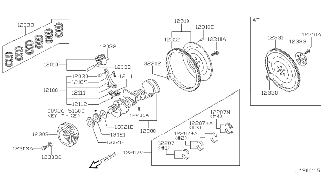 1995 Nissan 300ZX FLYWHEEL Assembly Diagram for 12310-54P10