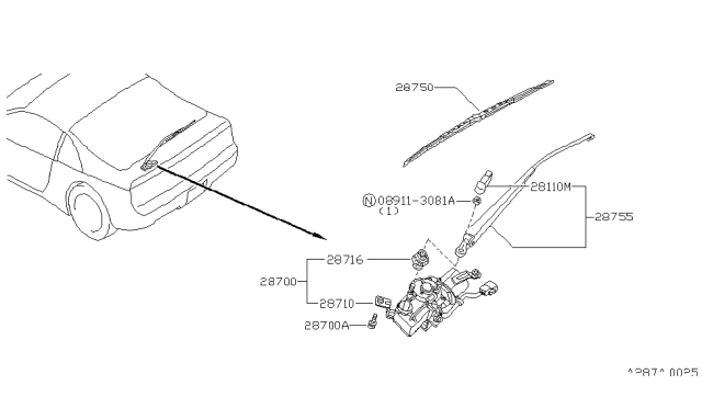 1993 Nissan 300ZX Rear Windshield Wiper Blade Assembly Diagram for 28790-41B00