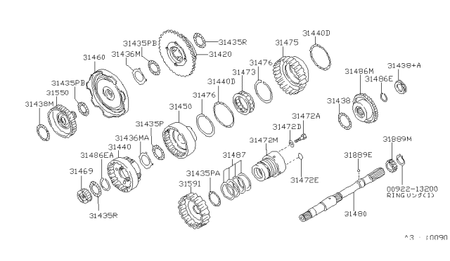 1996 Nissan 300ZX Bolt Diagram for 31377-51X05