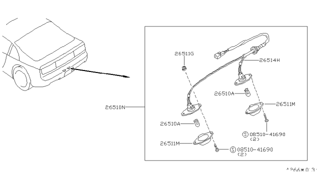 1991 Nissan 300ZX Harness Assembly-Licence Lamp Diagram for 26251-30P00