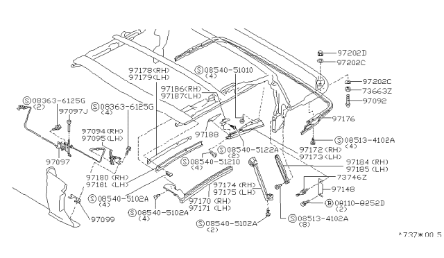 1996 Nissan 300ZX Shim-Adjust Front Rail,LH Diagram for 97179-46P00