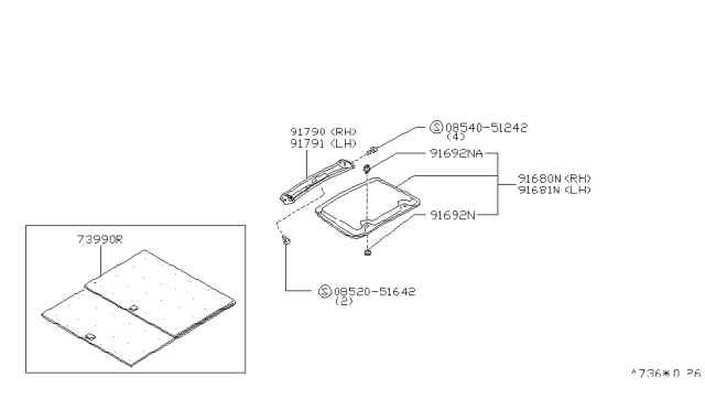 1992 Nissan 300ZX Garnish Assy-Roof,RH Diagram for 91790-30P02