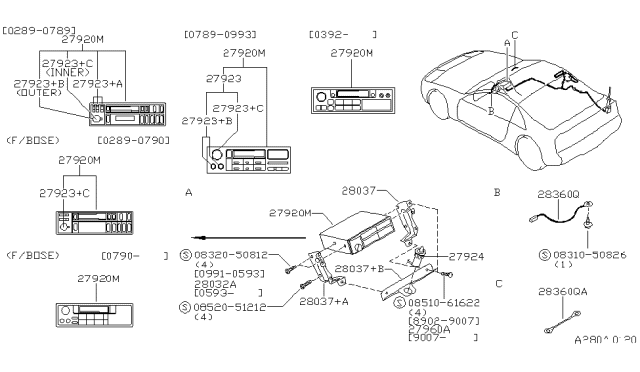 1993 Nissan 300ZX Bracket-Cassette Player Diagram for 28071-30P00