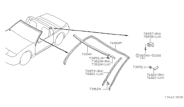 1996 Nissan 300ZX Moulding-Roof Diagram for 73870-46P00