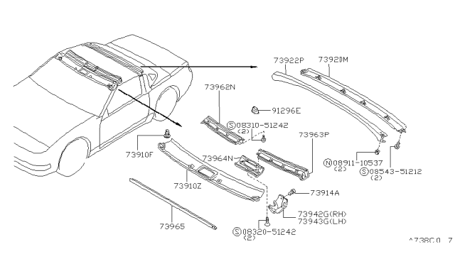 1992 Nissan 300ZX Cover-Hatch End,Front RH Diagram for 73952-30P03