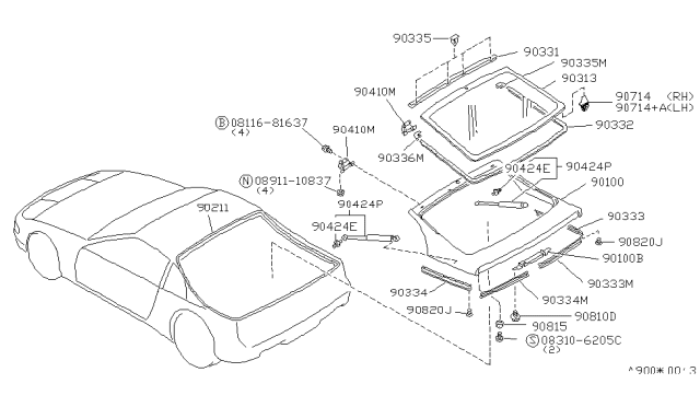 1990 Nissan 300ZX Stay Assembly-Back Door Diagram for 90450-32P10