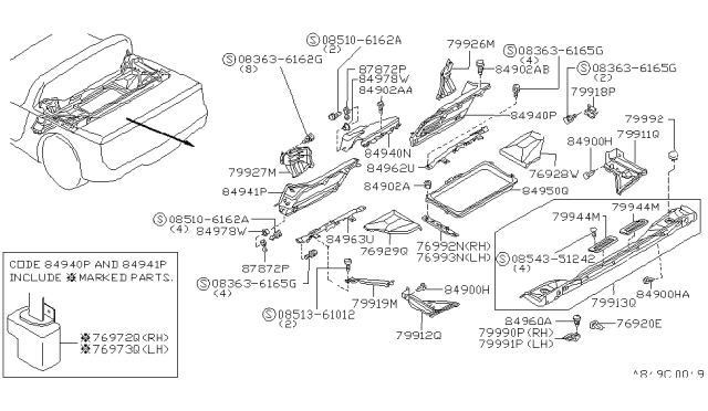 1996 Nissan 300ZX Finisher-Tunnel Rear Center Diagram for 84942-46P04