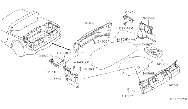 1995 Nissan 300ZX Finisher-Trunk Side,LH Diagram for 84971-46P00
