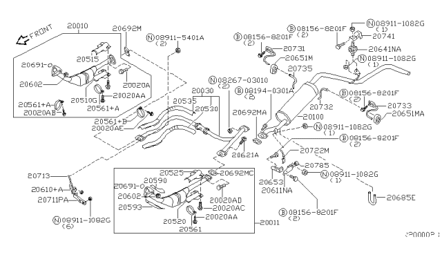 2003 Nissan Xterra Exhaust Tube & Muffler Diagram 2