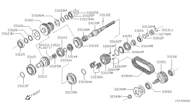 2004 Nissan Xterra Sleeve-Coupling Diagram for 33130-1Z610