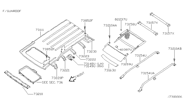 2000 Nissan Xterra Roof Panel & Fitting Diagram 3