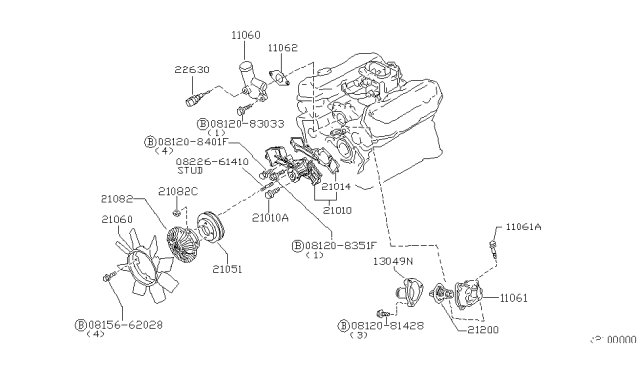 2004 Nissan Xterra Engine Coolant Thermostat Housing Diagram for 13049-F4001