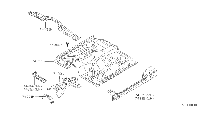 2002 Nissan Xterra REINF Hand Brake & Seat Belt Diagram for 74370-8B430