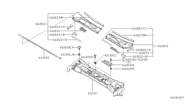 2000 Nissan Xterra Cowl Top & Fitting Diagram 1