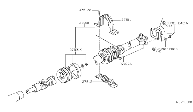 2000 Nissan Xterra Shaft Assembly PROPELLER Diagram for 37000-7Z600