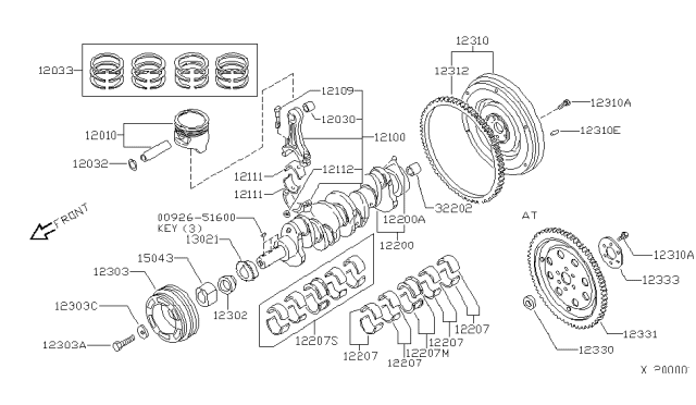 2000 Nissan Xterra Piston,Crankshaft & Flywheel Diagram 1