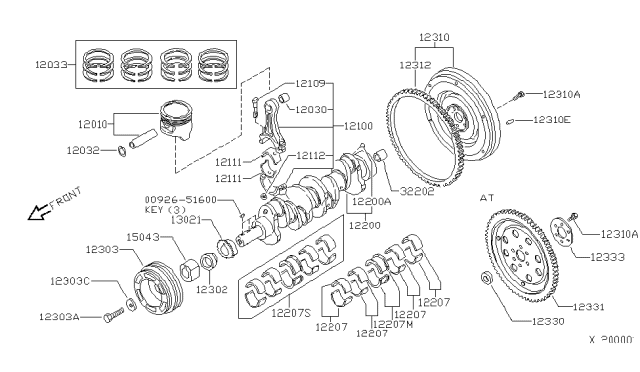 2004 Nissan Xterra Piston,Crankshaft & Flywheel Diagram 1