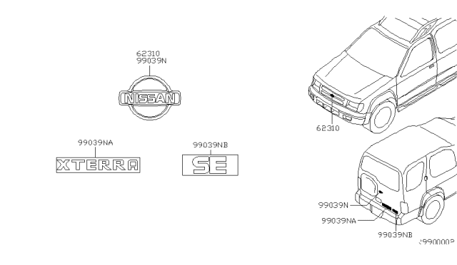 2000 Nissan Xterra Emblem & Name Label Diagram