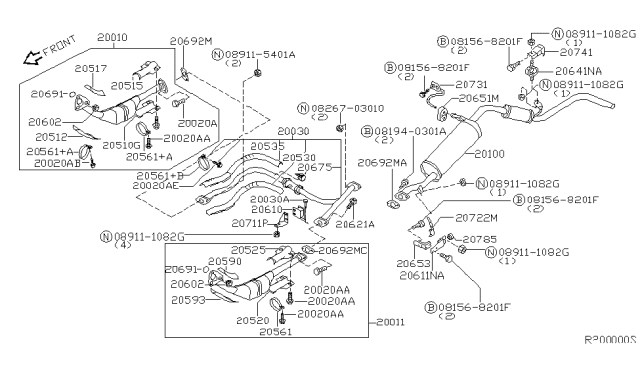 2001 Nissan Xterra Exhaust Tube & Muffler Diagram 5