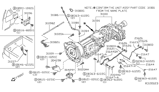 2003 Nissan Xterra Automatic Transmission Assembly Diagram for 310C0-4FX19