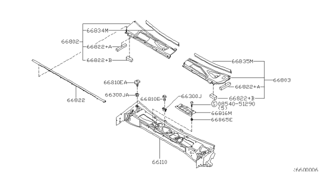 2002 Nissan Xterra Cowl Top & Fitting Diagram