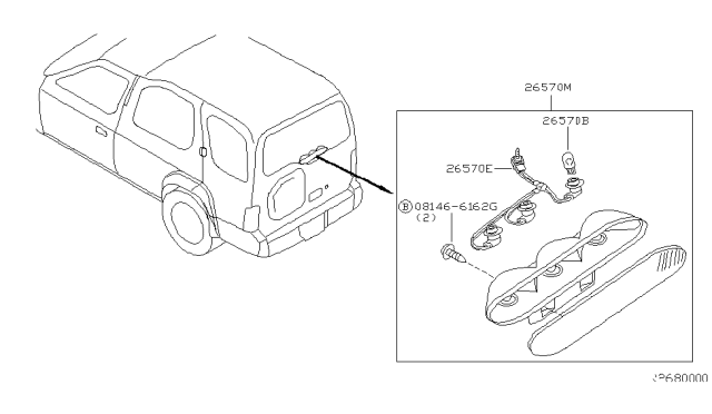 2003 Nissan Xterra High Mounting Stop Lamp Socket Assembly Diagram for 26260-7Z000
