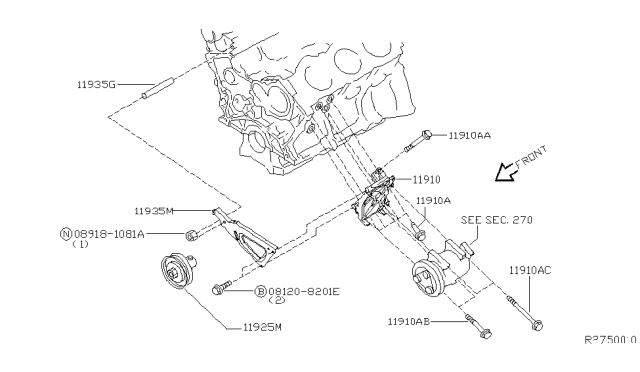 2004 Nissan Xterra Compressor Mounting & Fitting Diagram 2