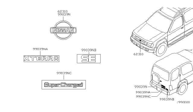 2001 Nissan Xterra Emblem & Name Label Diagram 2