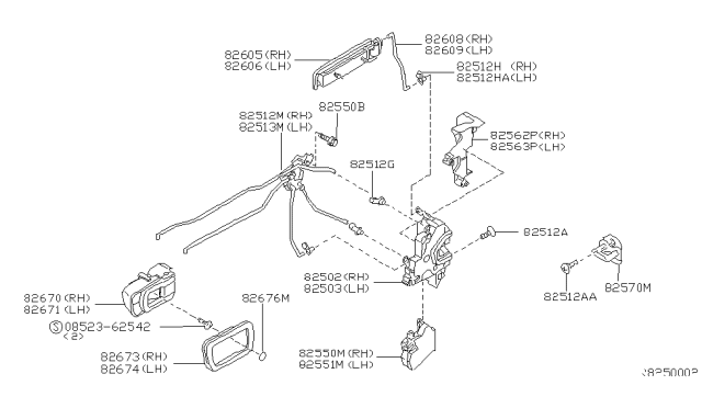 2000 Nissan Xterra Rear Door Lock & Handle Diagram 1