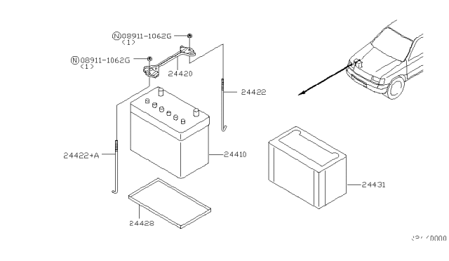 2002 Nissan Xterra Battery & Battery Mounting Diagram