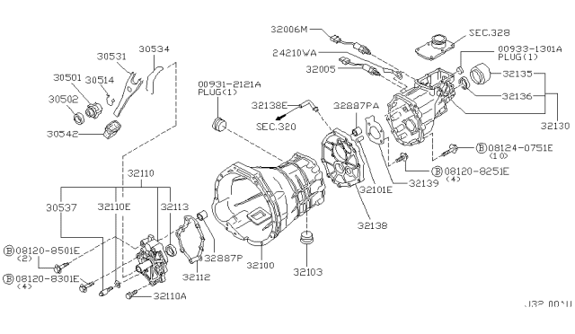 2002 Nissan Xterra Transmission Case & Clutch Release Diagram 1