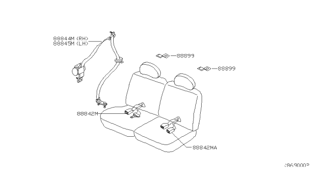 2001 Nissan Xterra Rear Seat Buckle Belt Assembly, Left Diagram for H8843-7Z802