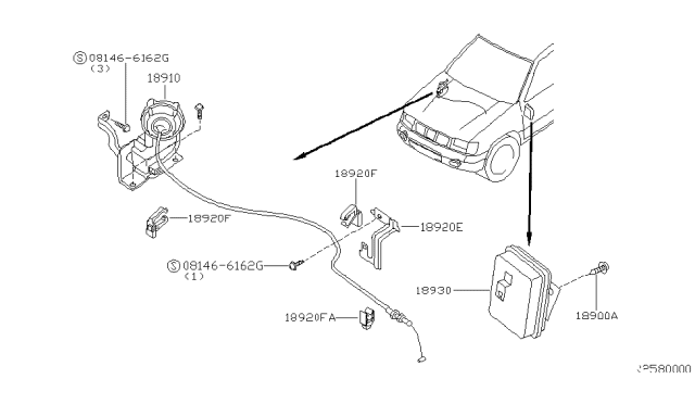 2001 Nissan Xterra Bracket Wire Clamp Diagram for 18225-7B400