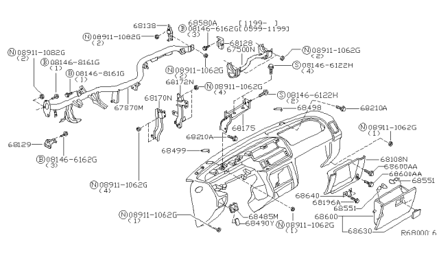 2004 Nissan Xterra Instrument Panel,Pad & Cluster Lid Diagram 1
