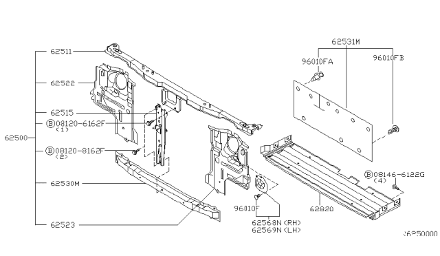 2001 Nissan Xterra Support Assy-Radiator Core Diagram for 62500-7Z830