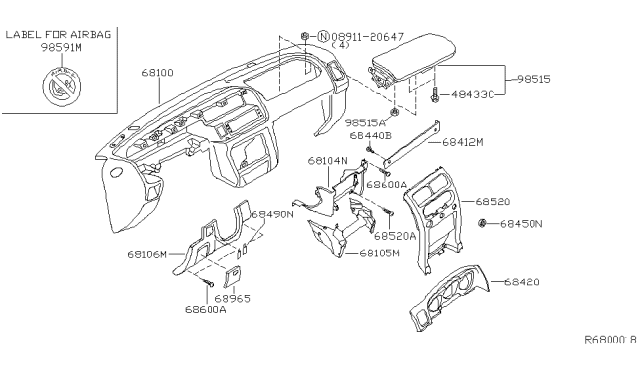 2004 Nissan Xterra Instrument Panel,Pad & Cluster Lid Diagram 2