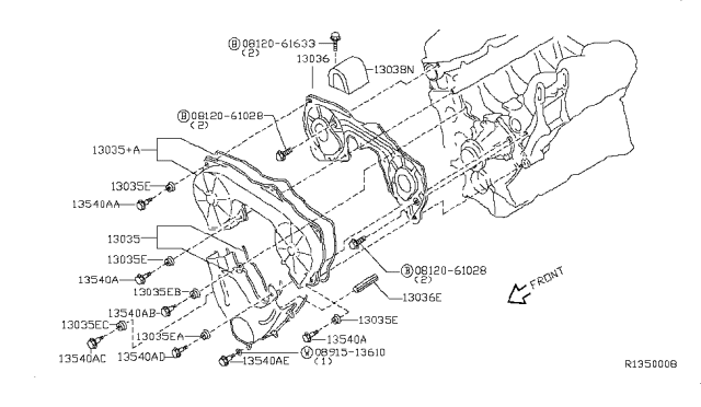 2004 Nissan Xterra Cover Front Diagram for 13502-VJ260