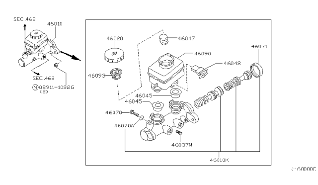 2000 Nissan Xterra Tank-Oil Reservoir Diagram for 46091-7Z000