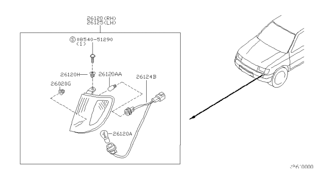 2000 Nissan Xterra Front Lamps-Signal Lamp Bulb Socket Diagram for 26242-3S500