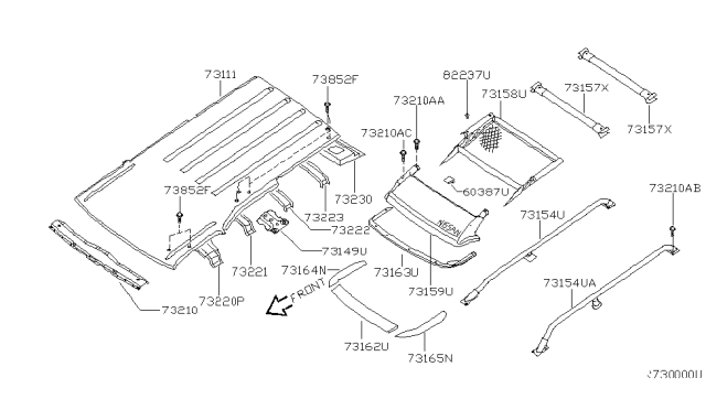 2002 Nissan Xterra Guard-Roof,RH Diagram for 73164-7Z800