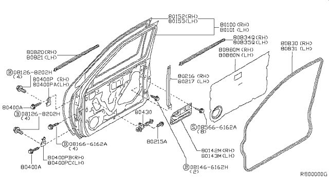 2001 Nissan Xterra Front Door Panel & Fitting Diagram 1