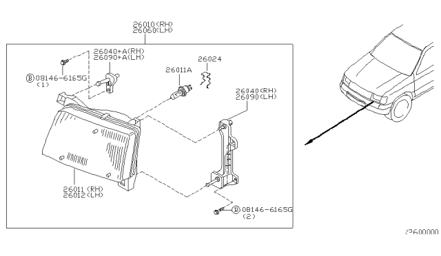 2000 Nissan Xterra Headlamp Unit Diagram for 26065-3S500