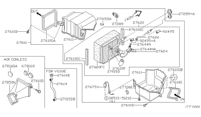 2002 Nissan Xterra Cooling Unit Assy Diagram for 27270-7Z400